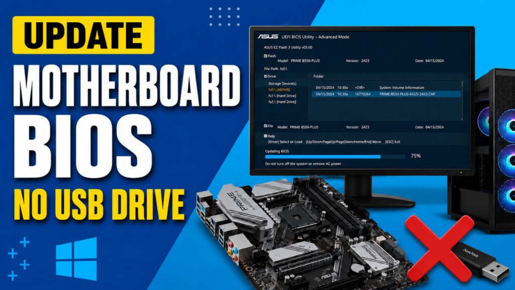 BIOS update, update BIOS without USB, motherboard BIOS update, MSI M-FLASH, ASUS EZ Flash, Gigabyte Q-Flash, ASRock Instant Flash, Windows 11 BIOS update, BIOS update tutorial