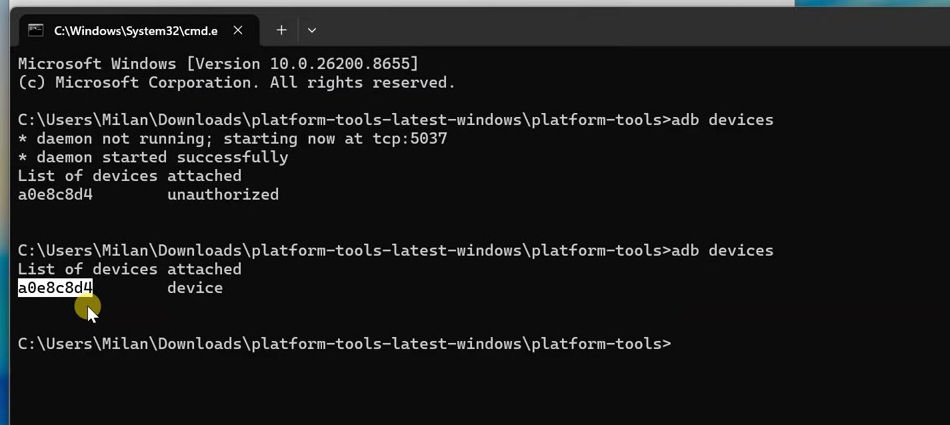 ADB devices command detecting the POCO F1