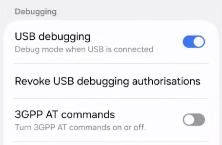 USB debugging enabled in Android Developer options