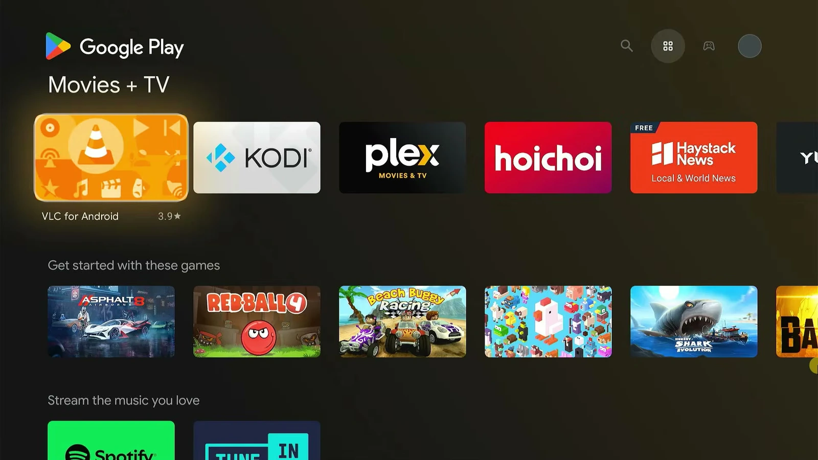 Google Play on Android TV with Movies and TV apps and games