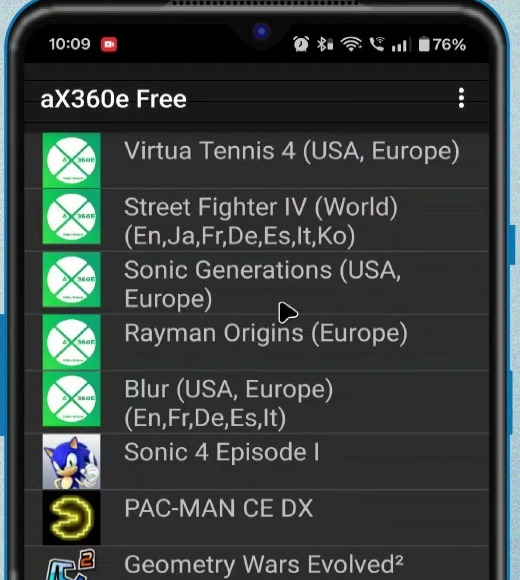 aX360e library showing detected Xbox 360 games