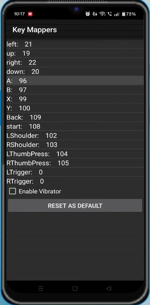 aX360e Key Mappers page listing Xbox controller button mappings