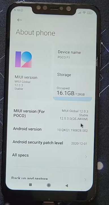 Xiaomi About phone page showing the complete MIUI firmware version