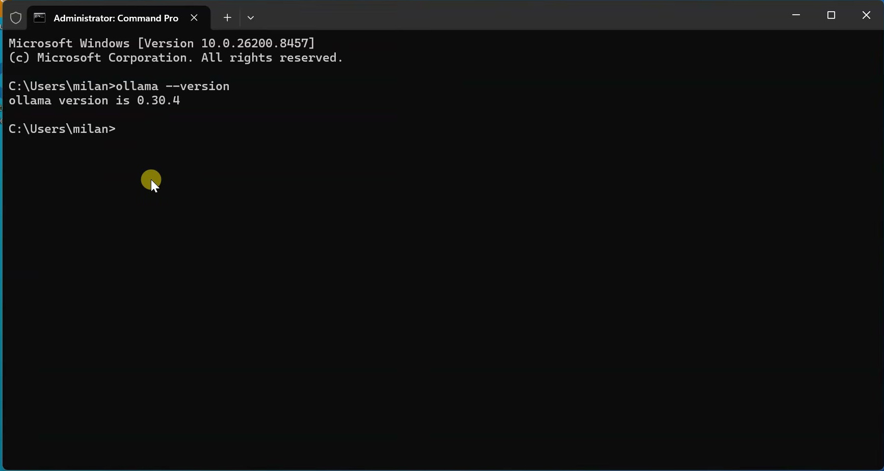 Windows Terminal showing the installed Ollama version