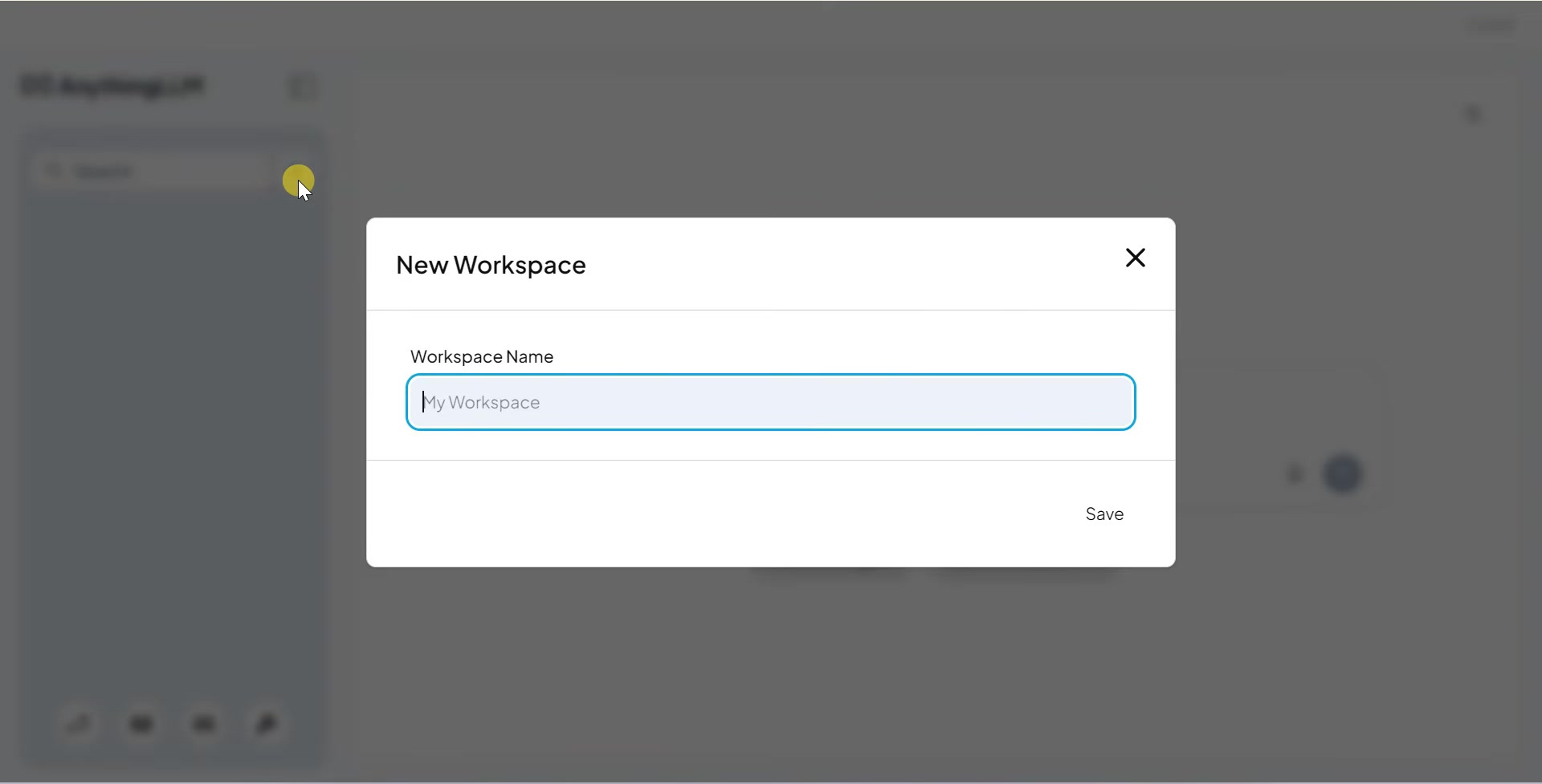 New Workspace dialog in AnythingLLM