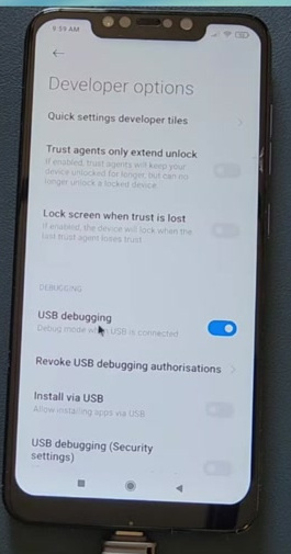 USB debugging enabled in Developer options on a POCO F1