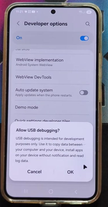 Allow USB debugging confirmation in Samsung Developer options