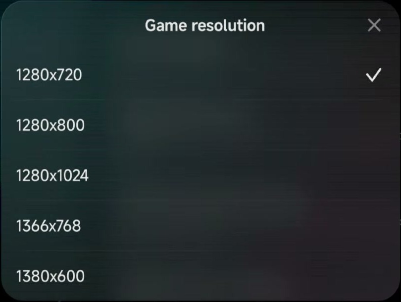 GameHub PC Engine game resolution picker with several resolution options