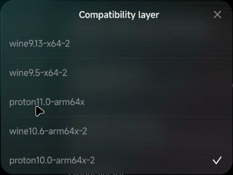 GameHub compatibility layer picker with Wine and Proton options