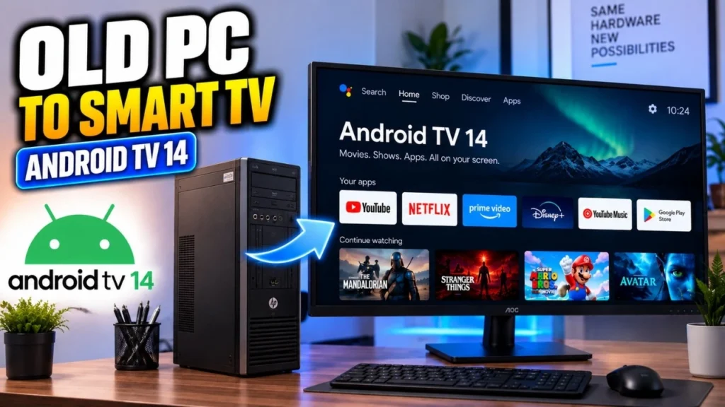 Turn an unused desktop or laptop into a dedicated Android TV 14 streaming and entertainment system installed directly on an SSD or hard drive.