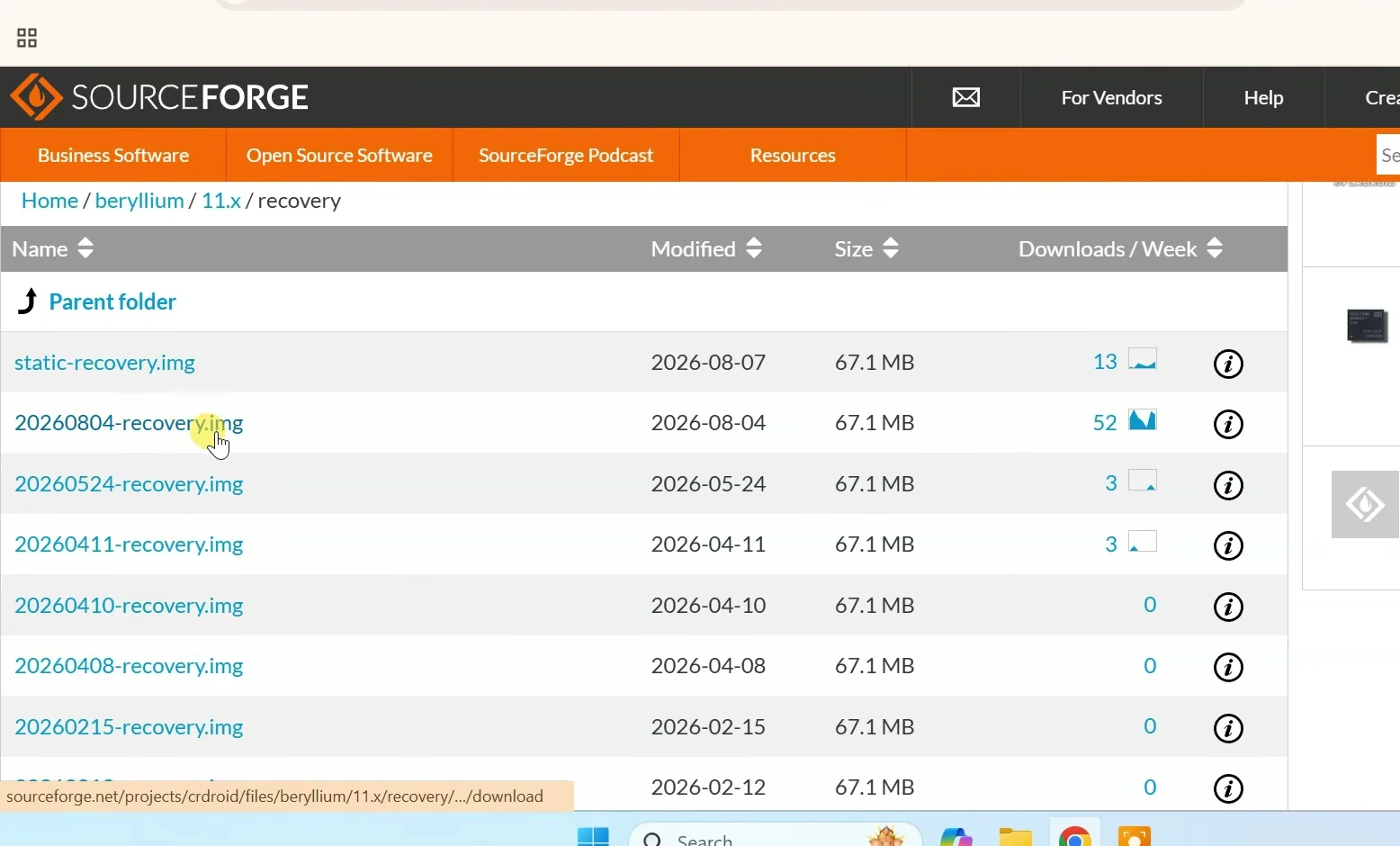SourceForge crDroid beryllium recovery folder listing dated recovery image files
