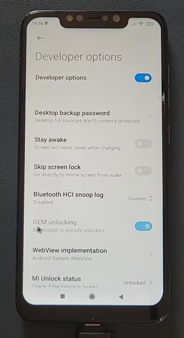 OEM unlocking enabled in POCO F1 Developer options
