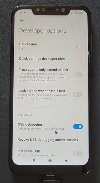 USB debugging enabled in POCO F1 Developer options