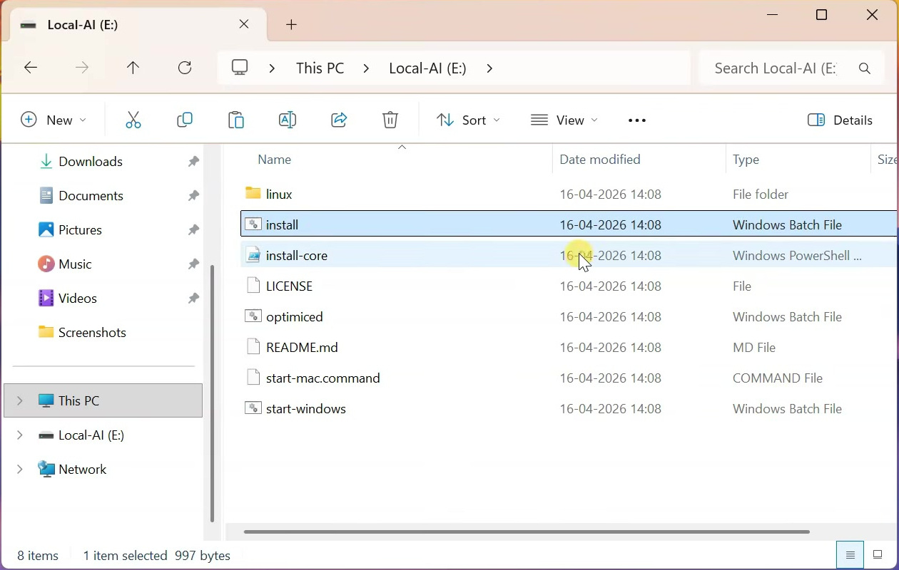 Portable-AI-USB files copied to the root of a Windows USB drive