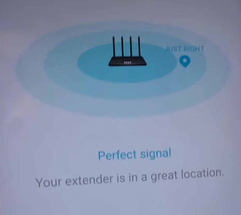 TP-Link Tether Location Assistant reporting a perfect signal for the RE315 placement