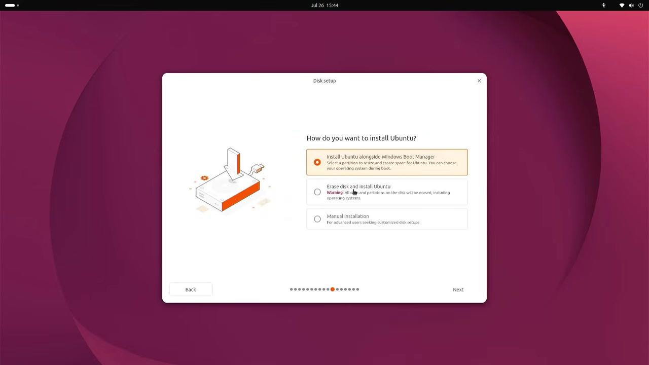Ubuntu installer with Install Ubuntu alongside Windows Boot Manager selected