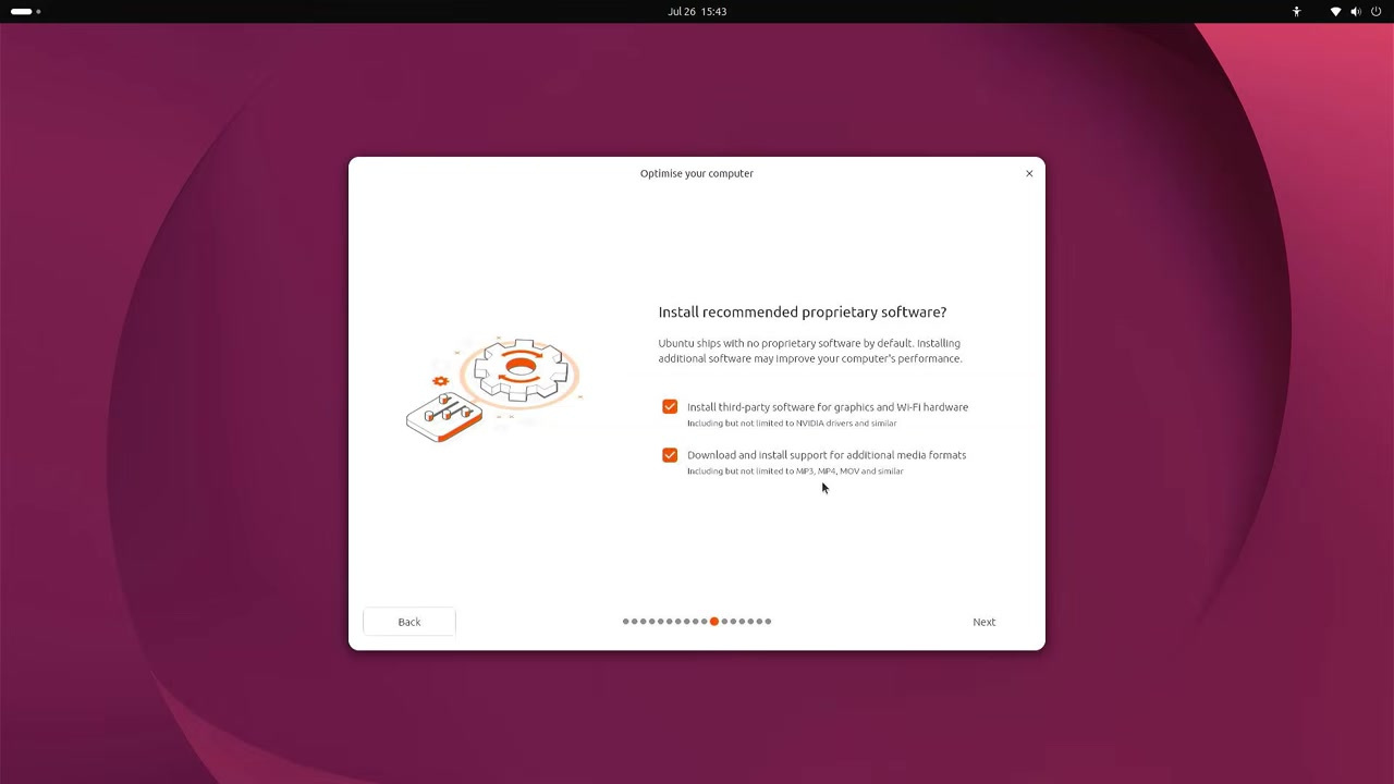 Ubuntu installer options for third-party drivers and additional media formats