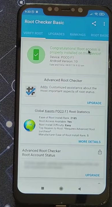 Root Checker confirming successful root access on a POCO F1