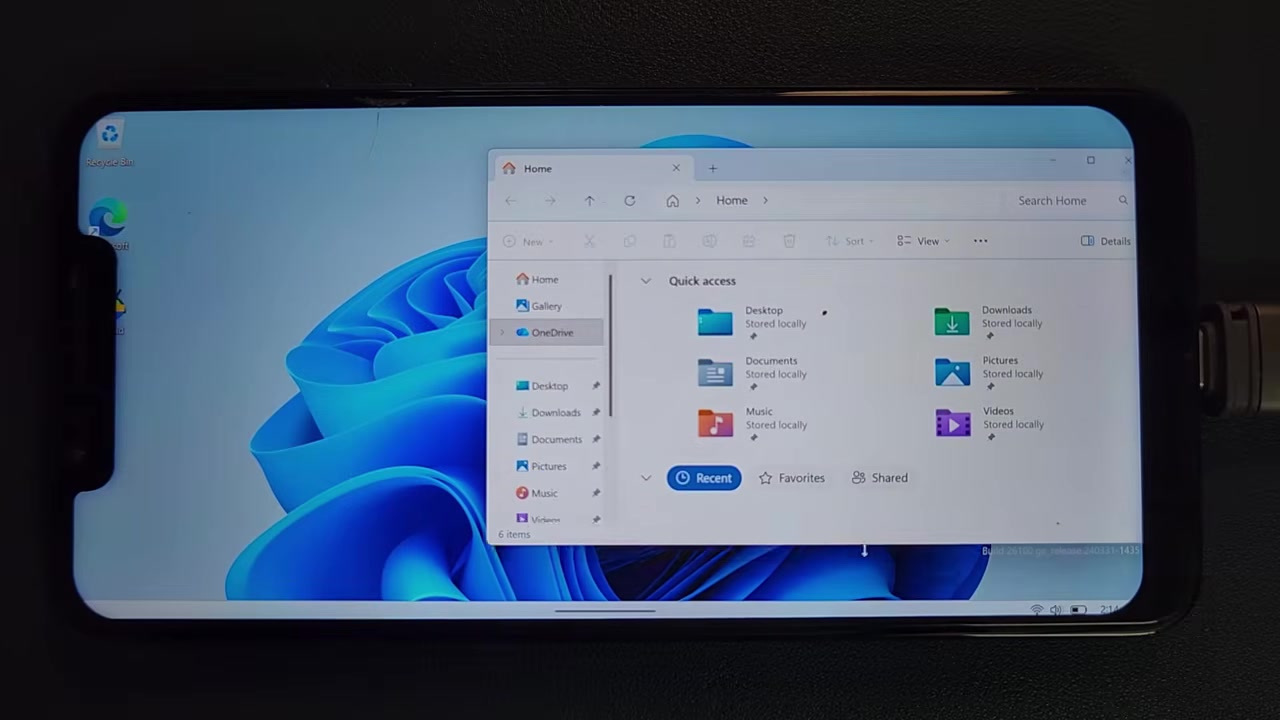 Windows 11 File Explorer open on a POCO F1 Android phone in landscape orientation