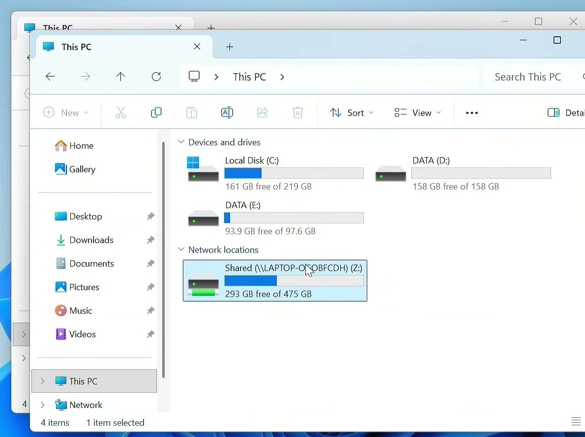 Windows File Explorer showing a shared folder mapped as the Z network drive