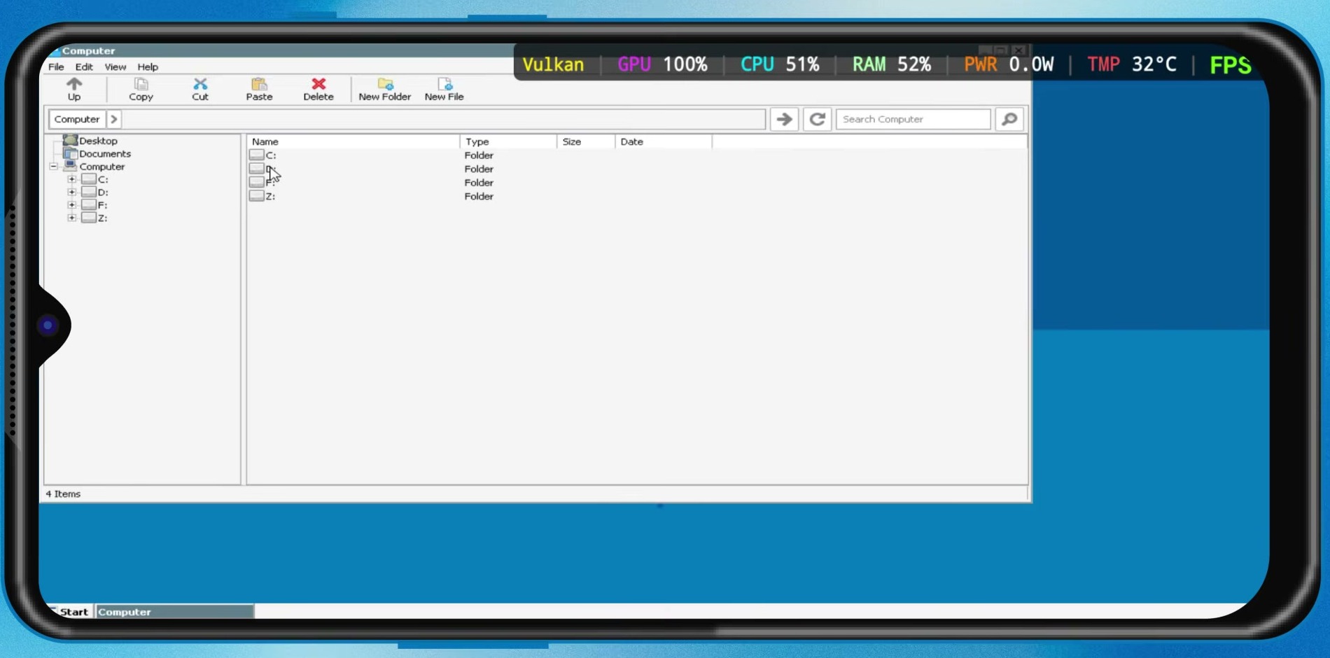 Android Downloads folder opened as the D drive in Winlator