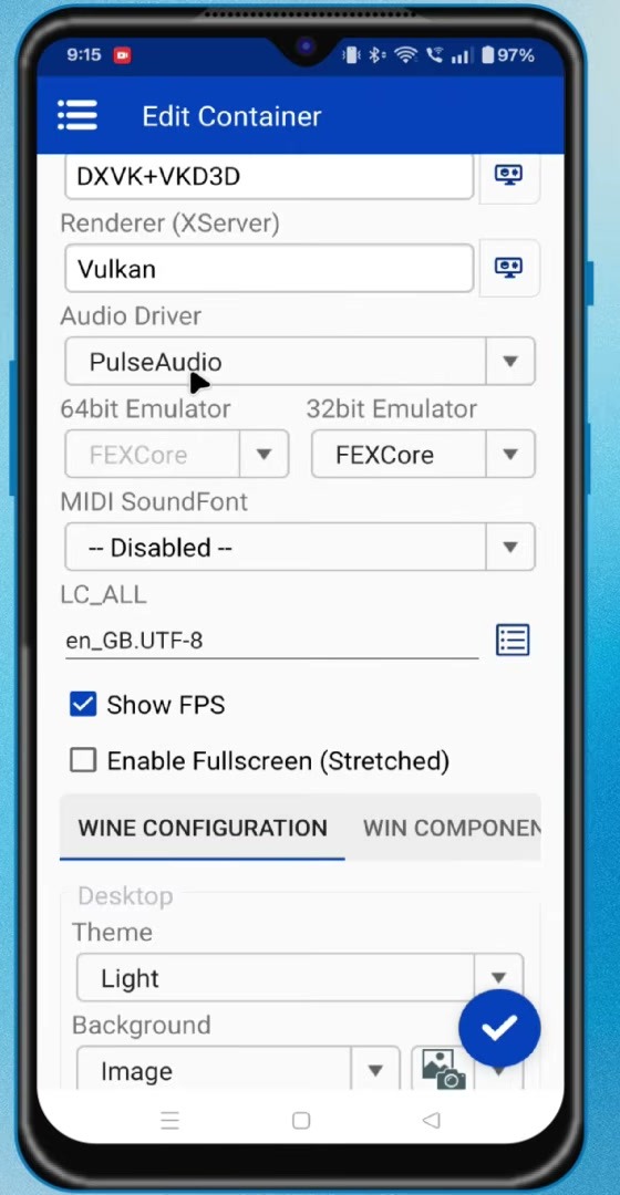 PulseAudio and fullscreen settings in Winlator Ludashi