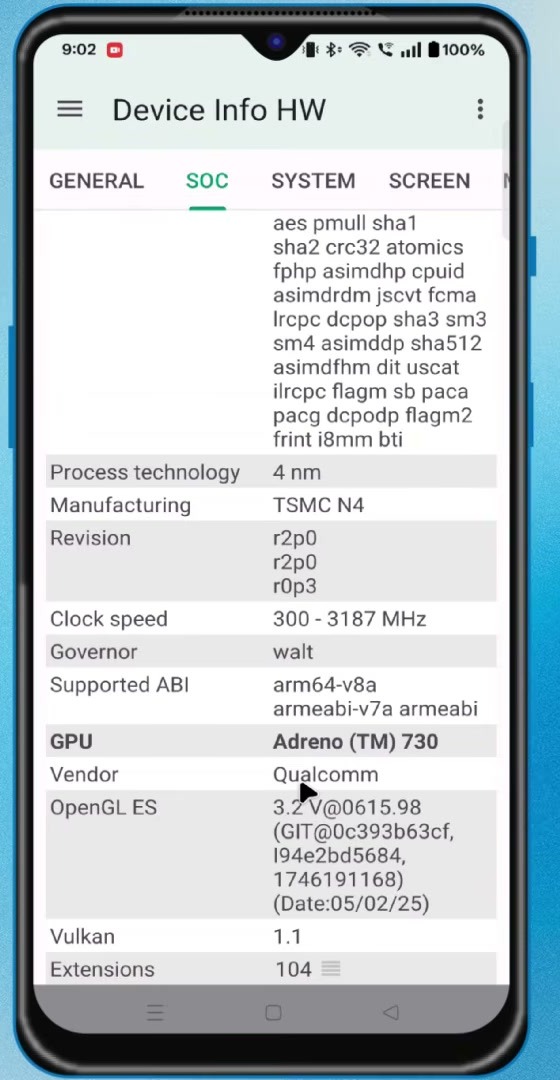 Android device GPU details in Device Info HW