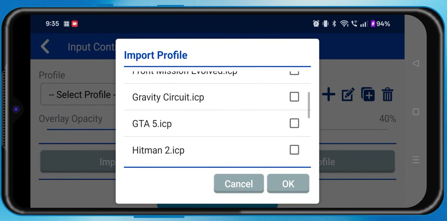 Import Profile dialog in Winlator Ludashi Input Controls