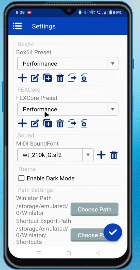 Winlator Ludashi Box64 and FEXCore performance presets