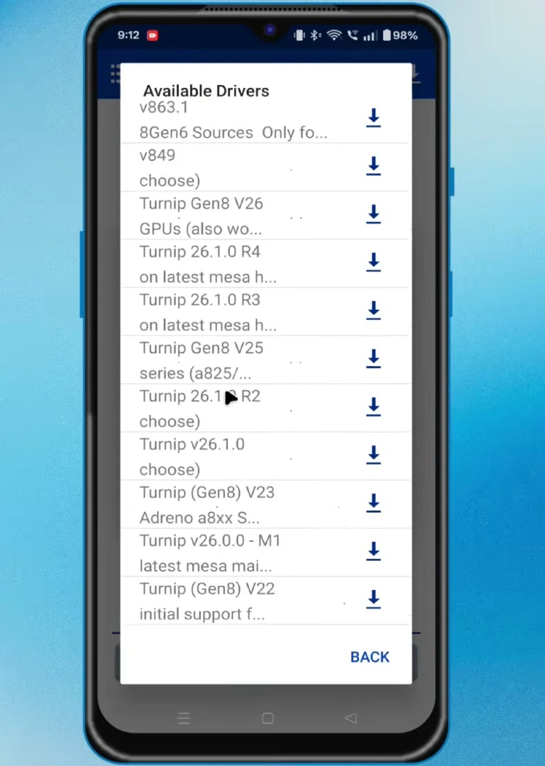 Adrenotools Available Drivers list with downloadable Turnip GPU driver releases