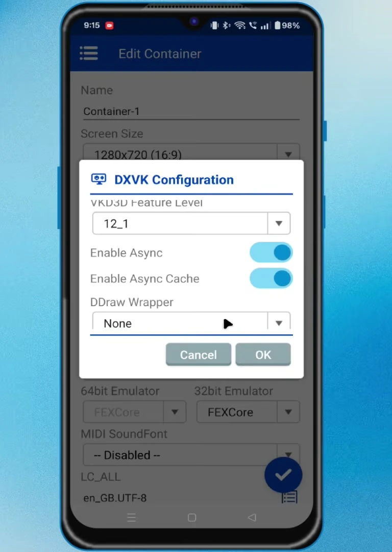 DXVK Configuration with Enable Async and Enable Async Cache turned on