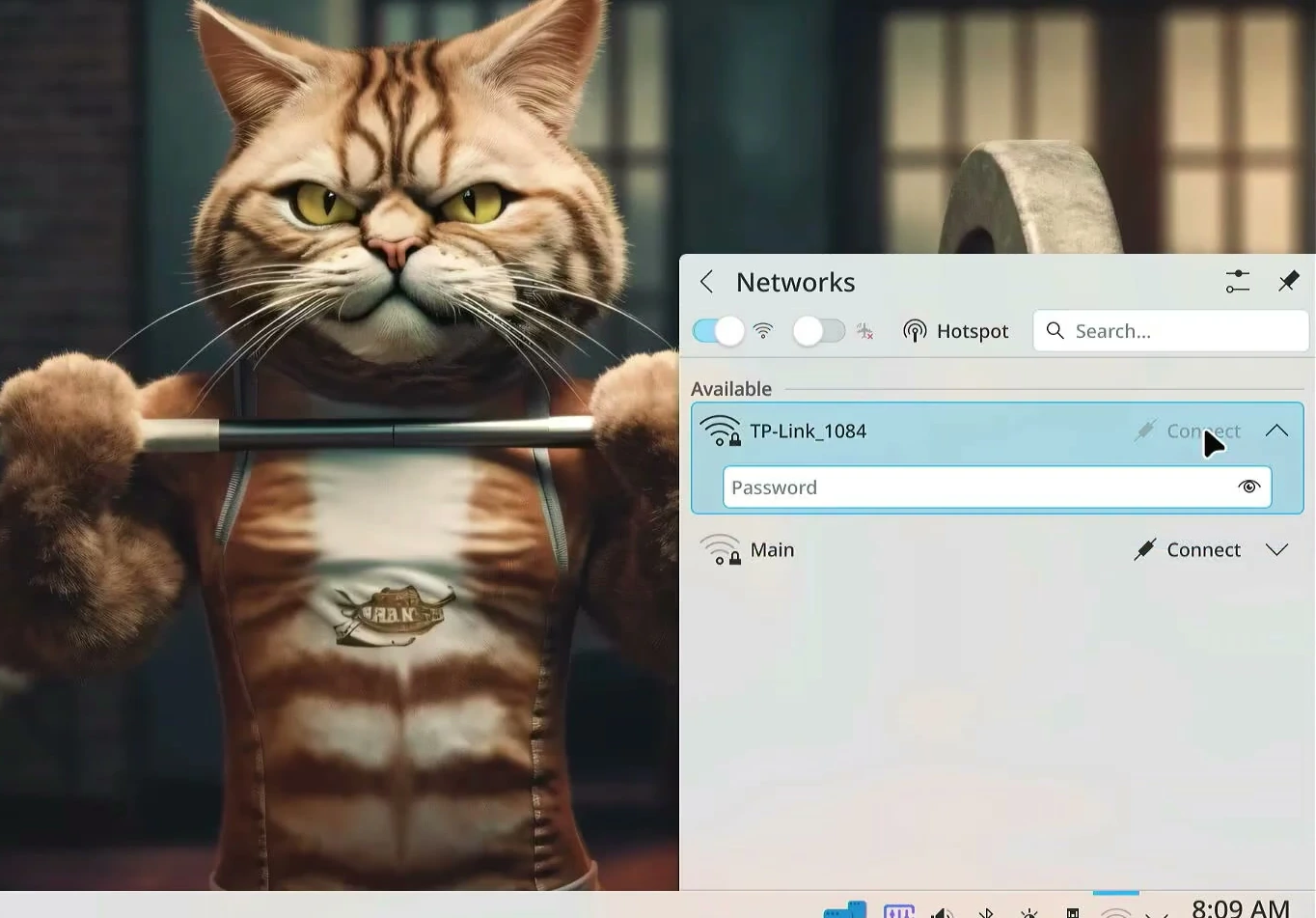 BigLinux live desktop network manager showing an available Wi-Fi connection