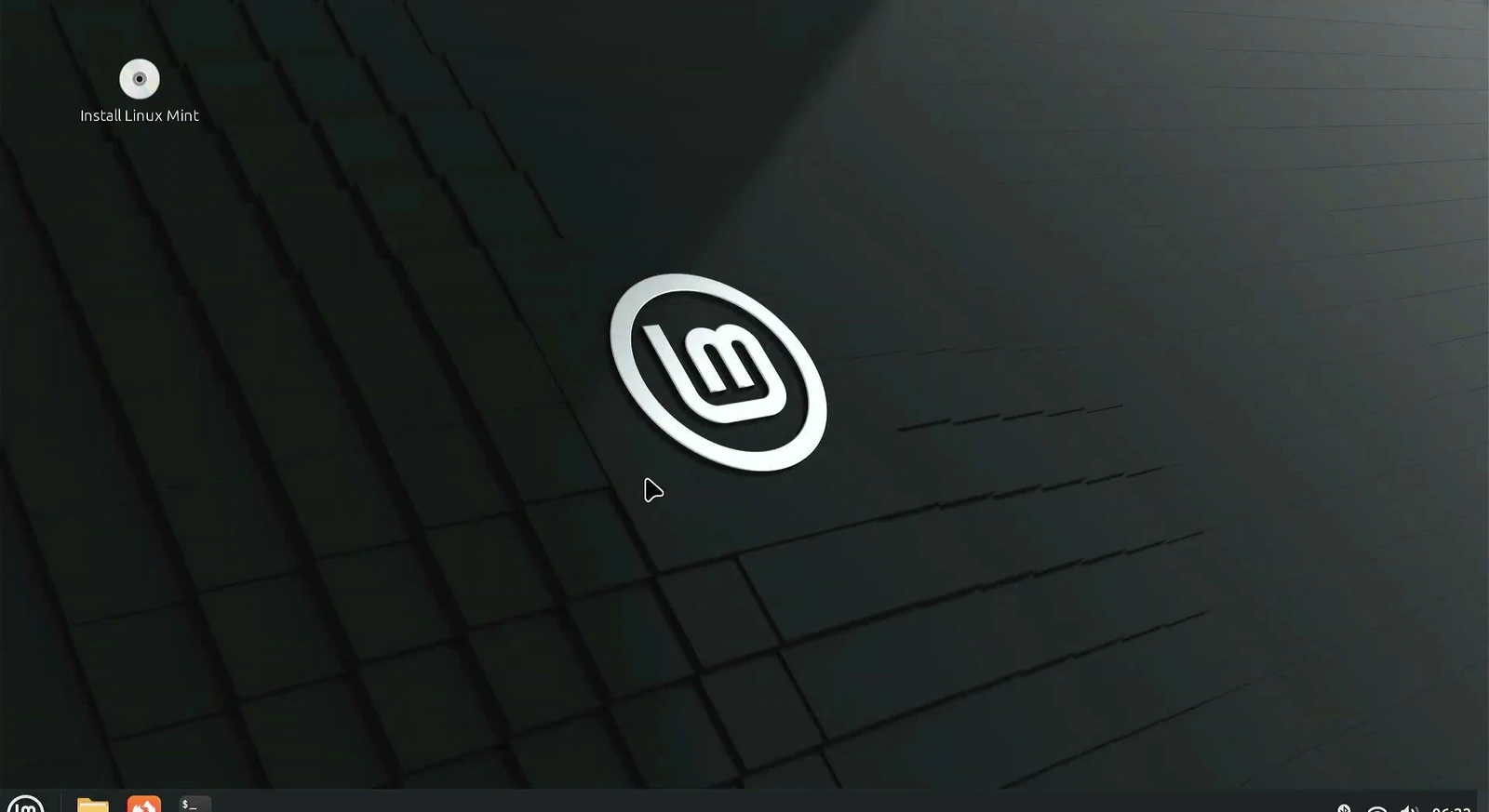 Linux Mint Cinnamon live desktop running from the USB drive