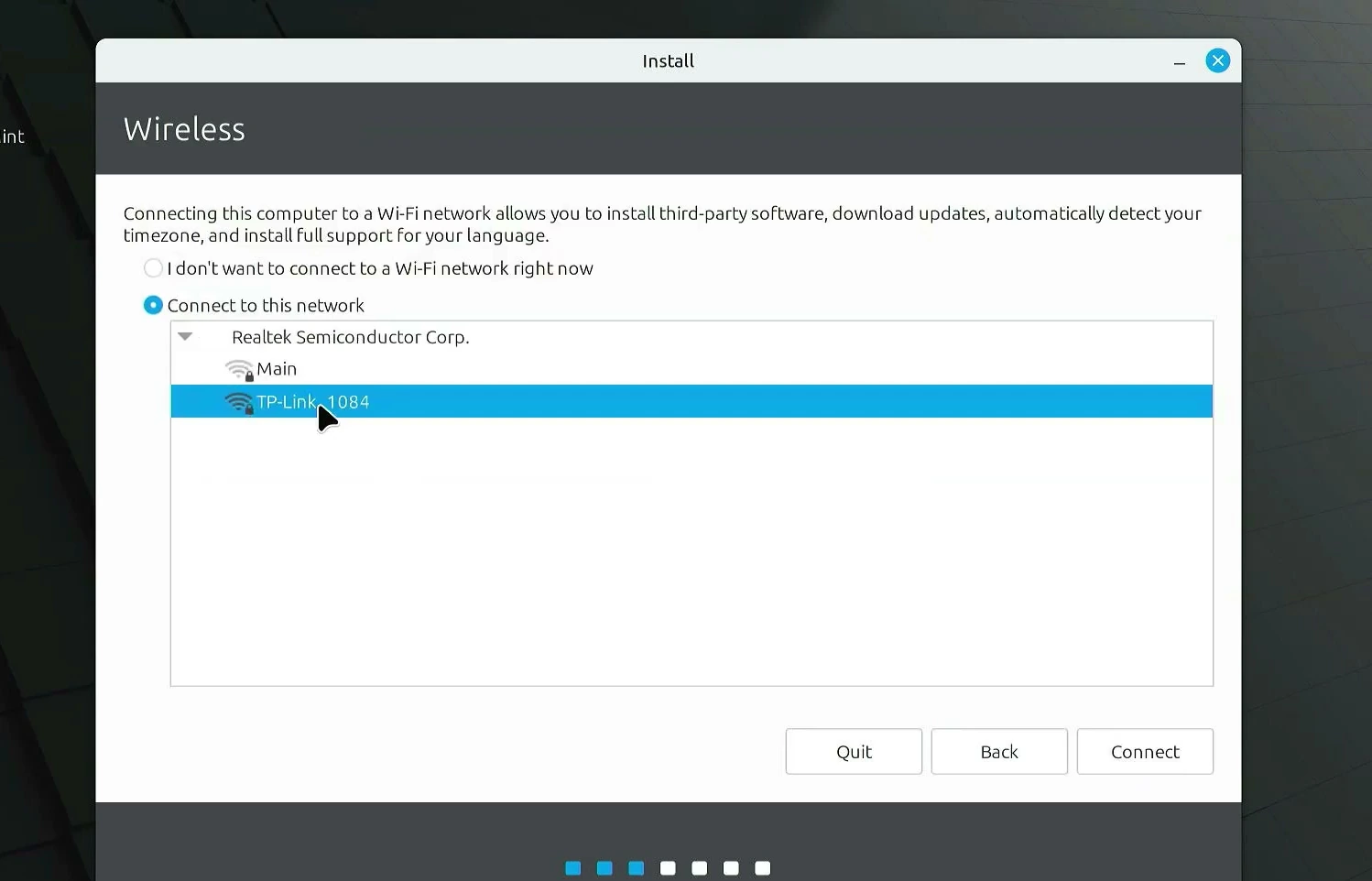 Linux Mint installer network connection options