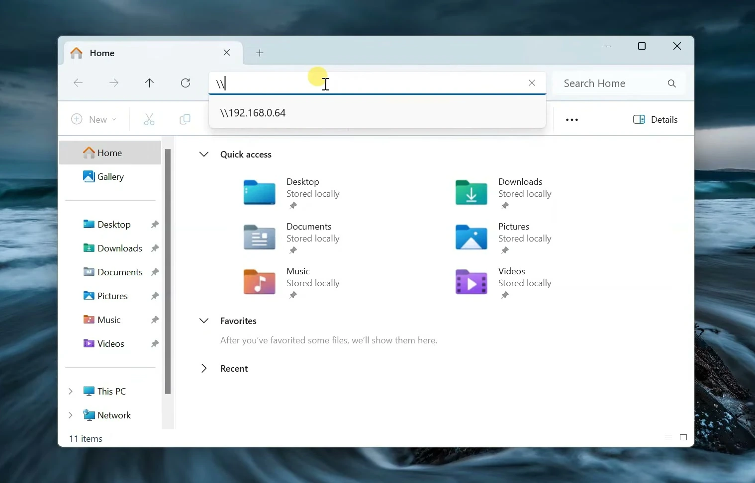File Explorer address bar entering a UNC path with the host IP address