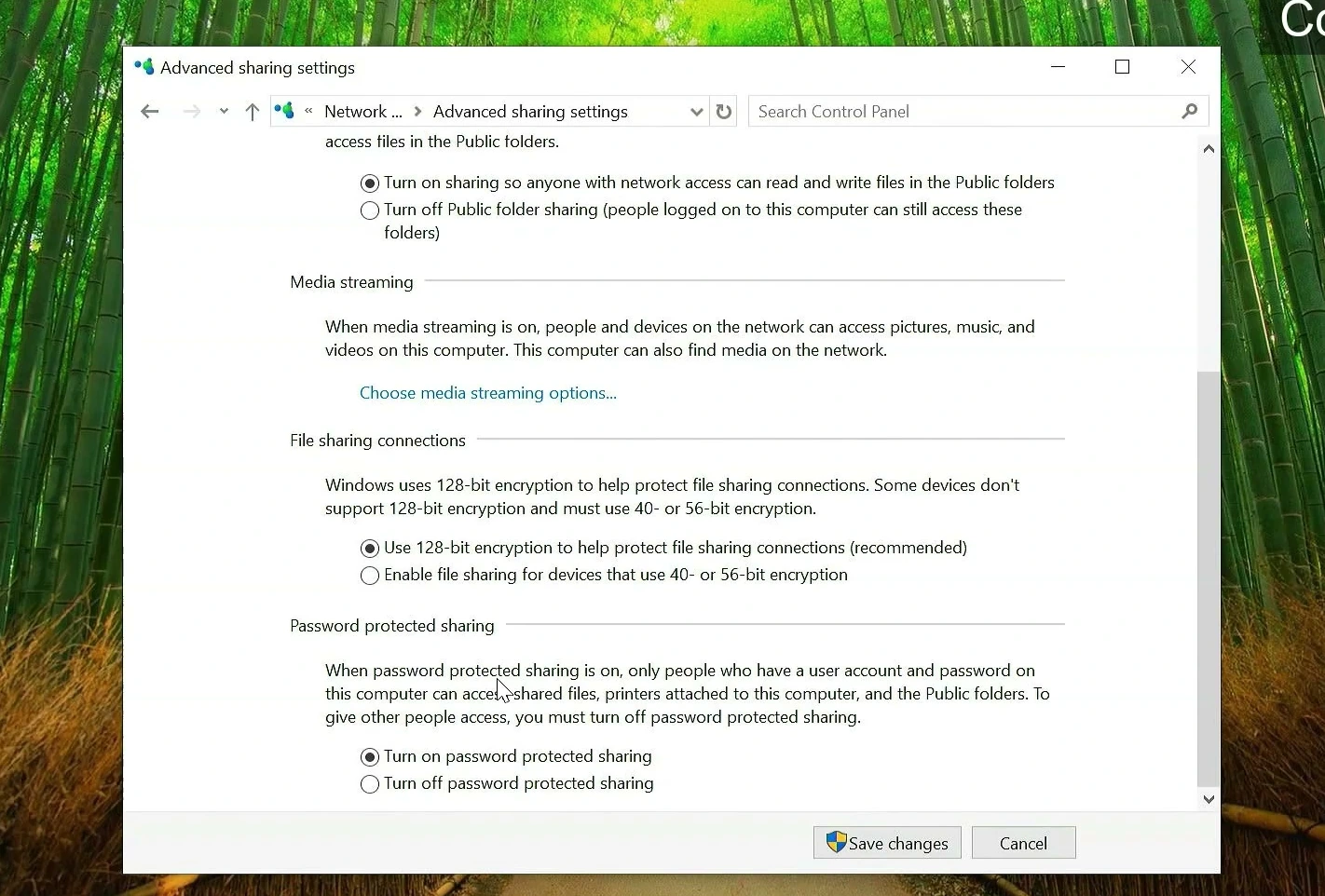 Advanced sharing settings in Windows 10 on the second computer