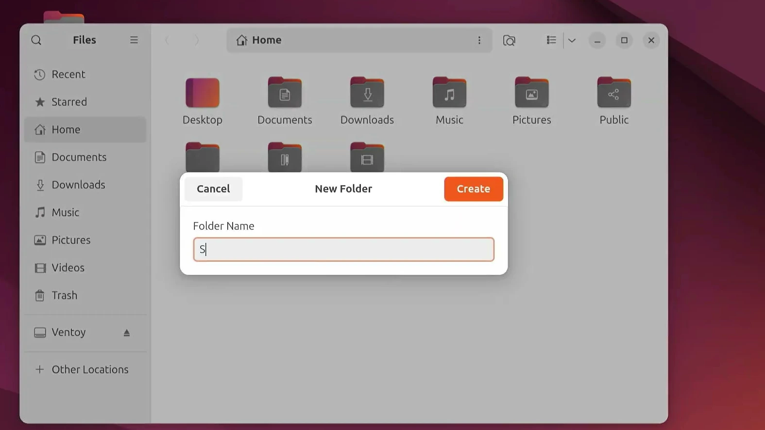 Creating the Shared folder in Ubuntu Files