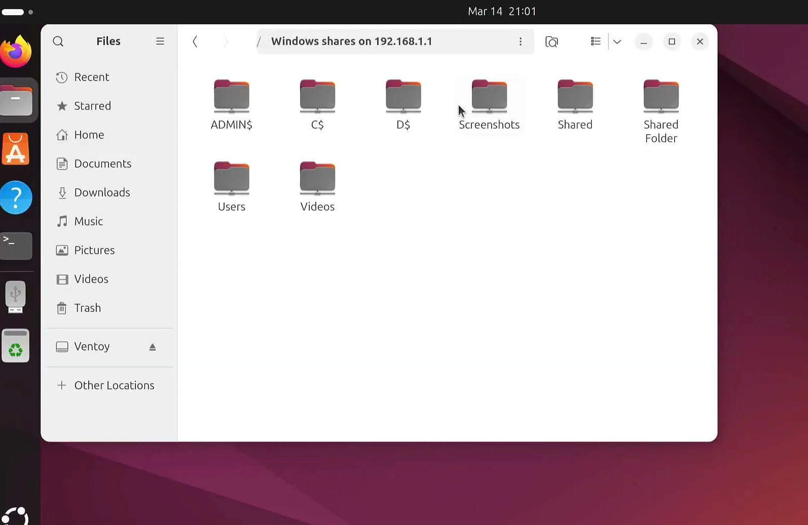 Windows network shares visible in Ubuntu Files after connecting over SMB