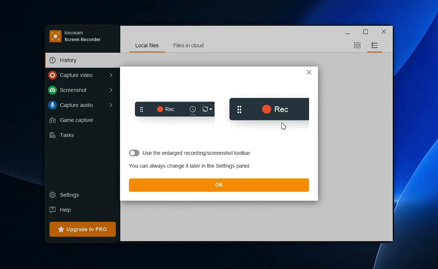 Icecream Screen Recorder running on the AnduinOS desktop through Windows compatibility tools.