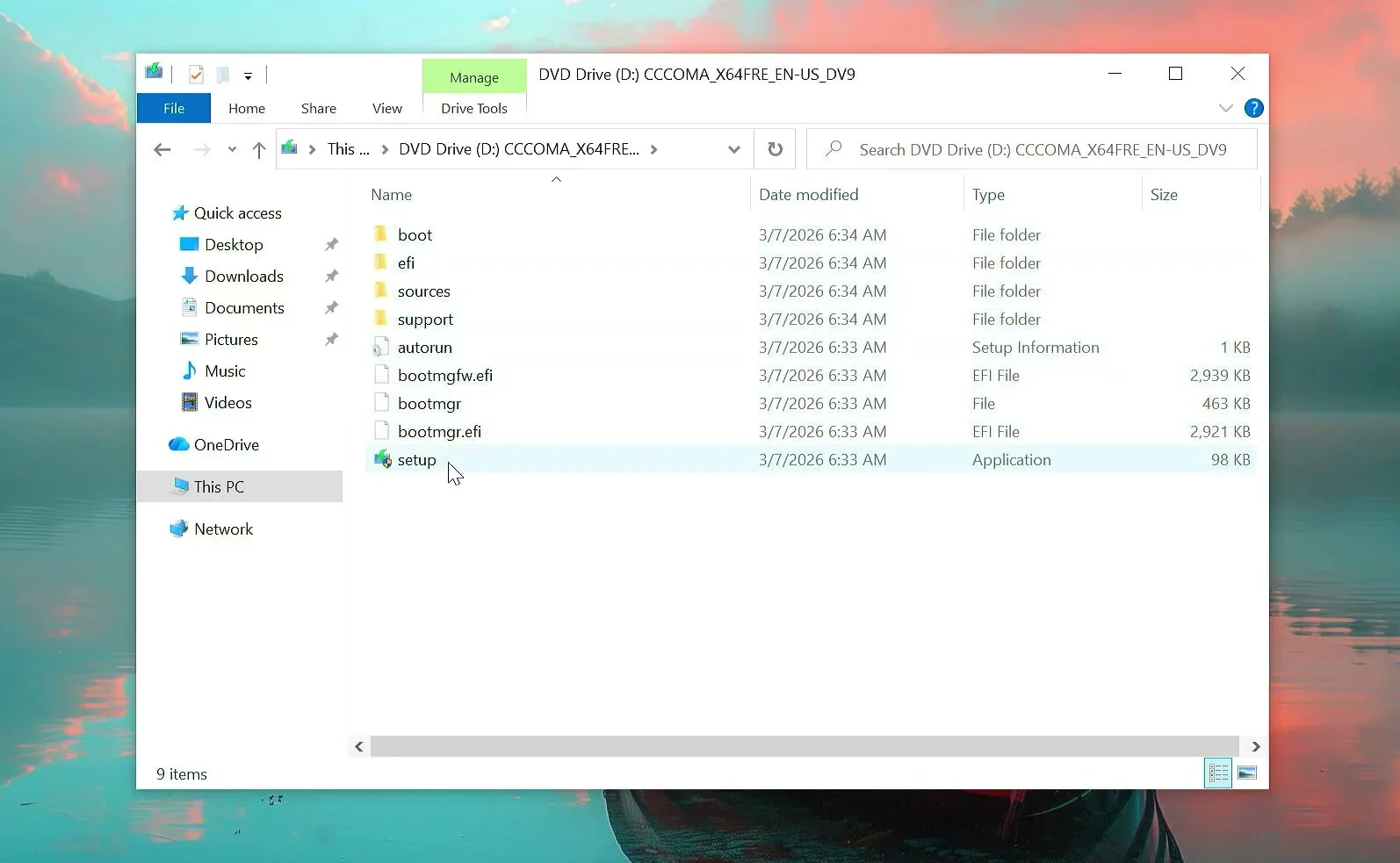 Windows 11 setup executable inside the mounted ISO drive