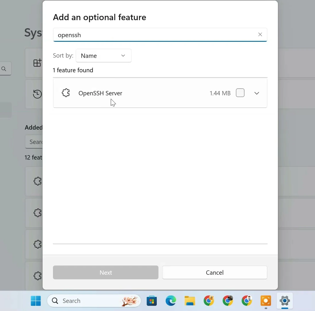 OpenSSH Server available in Windows 11 optional features